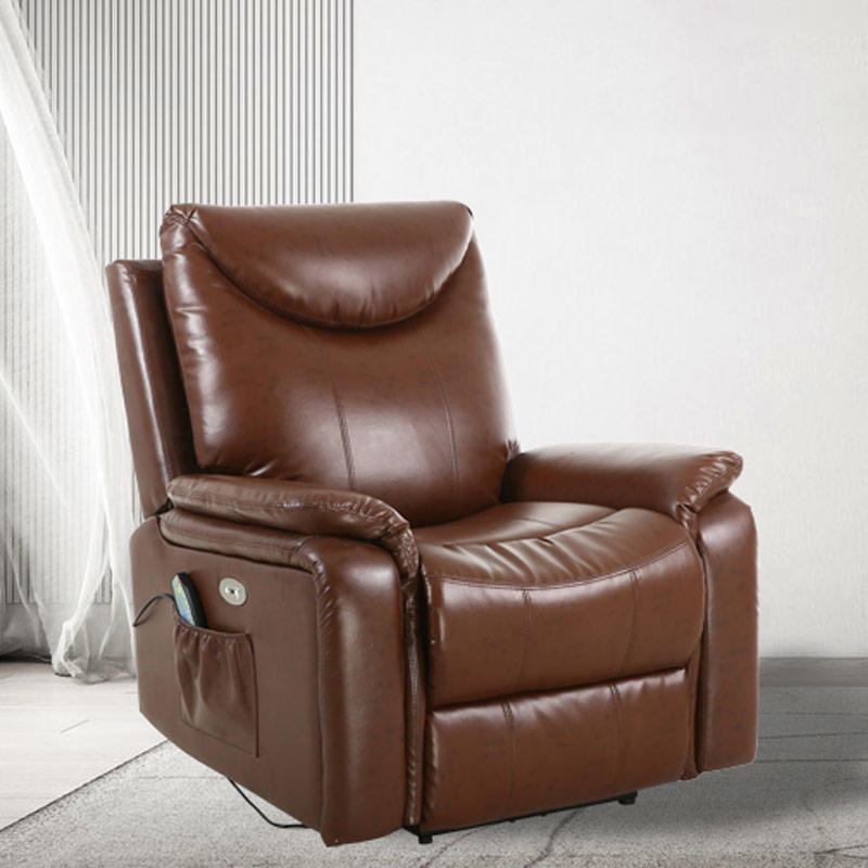 7210 Leather Electric Recliner Chair Massage Sofa with 2 side pockets