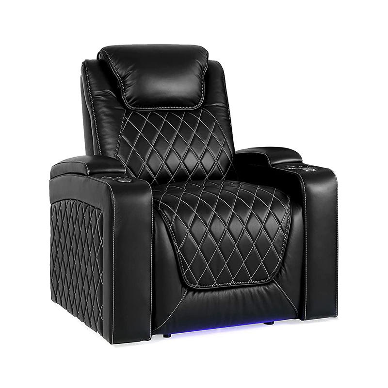 Home Theater Seating, Power Recliner,  LED Lighting (Row of 2, Black)